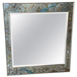 SOLD LaBarge Chinoiserie Silver Leaf Painted Bird Floral Butterfly Wall Mirror