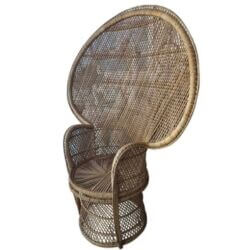 Vintage Palm Beach Tropical Braided Rattan Wicker Peacock Fan Back Chair
