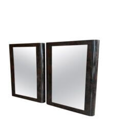 Vintage Pair of Mid Century Modern Dark Burl Wood Laminate Wall Mirrors