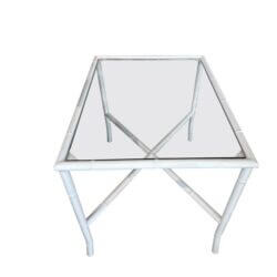 Vintage Faux Bamboo Metal Newly Powder-coated White End Side Drink Table Glass
