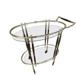 SOLD Vintage Mid Century Modern Italian Oval Walnut Wood & Brass Bar Cart