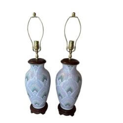Vintage Palm Beach Pair of Chinoiserie Ceramic Table Lamps Pink Newly Wired
