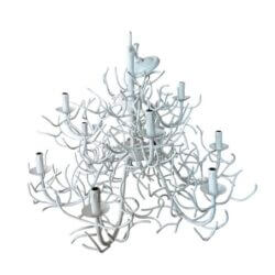 Vintage Palm Beach White Metal Iron Faux Coral 9 Light Chandelier Two Tier