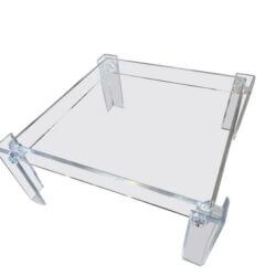 Vintage 1970s Square Lucite Peg Coffee Cocktail Table Inset Glass Top