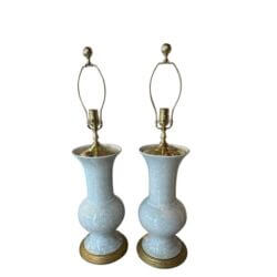Vintage Pair of Crackle Glaze Ceramic Table Lamps Brass Palm Beach Newly Wired