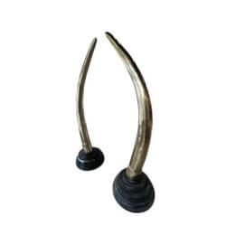 SOLD Vintage Pair 1970s Monumental Brass & Marble Faux Elephant Tusks Life Size