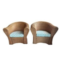 Vintage Braided Wicker Works Pair Arm Chairs Lounge Club Newly Upholstered