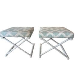 SOLD Vintage Pair X Benches Faux Bamboo Metal Patio Newly Upholstered & Powder-coated