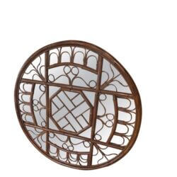 SOLD Vintage Rattan Bamboo Tortoise 1970s Chinese Chippendale Round Wall Mirror
