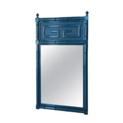 Vintage Palm Beach Blue Lacquered Greek Key Faux Bamboo Wall Mirror