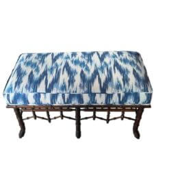 Vintage Faux Bamboo Chinese Chippendale Chinoiserie Newly Upholstered Bench