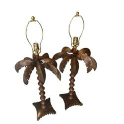 Vintage Pair of Tropical Beach Palm Tree Leaf Frond Table Lamps Newly Wired