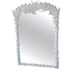 SOLD Vintage White Lacquered Serge Roche Style Palm Frond Leaf Leaves Wall Mirror