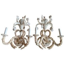 SOLD Vintage Palm Beach Pair of Seashell Shell Encrusted Sconce Wall Lights