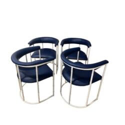 Vintage Set 4 Faux Bamboo Barrel Arm Dining Chairs Outdoor Patio Metal Restored