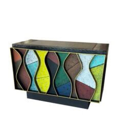 Patchwork Wavy Slate Metal Steel Riveted Cabinet Credenza Paul Evans Style