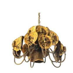 SOLD Brutalist Tom Greene for Feldman Torch Cut Metal Brass Chandelier 19 Light