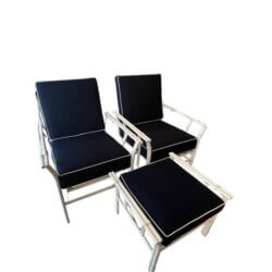 SOLD Vintage Pair Rocking Arm Chairs & Ottoman Patio Outdoor Faux Bamboo Restored