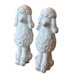 Vintage 1950s Pair of Italian Made in Italy Ceramic White Poodles Dog Statues