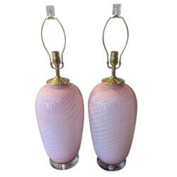 SOLD Vintage Pair Pink & Gold Sparkle Murano Italian Glass Table Lamps Newly Wired