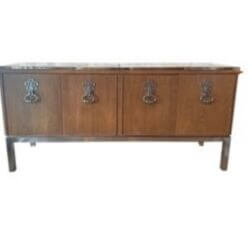 SOLD Vintage 1975 Mastercraft Mahogany Wood Chrome Credenza Cabinet Buffet Sideboard