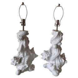 Vintage Pair of Plaster Seashell Shell Table Lamps by Sirmos Newly Restored