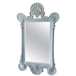 SOLD Vintage Large Palm Beach White Satin Lacquered Shell Seashell Wall Mirror