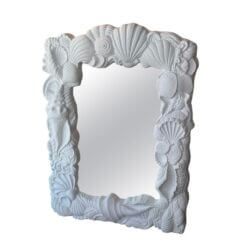 Vintage Palm Beach Plaster Seashell Shell Wall Mirror Newly Lacquered Flat White