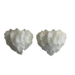 Vintage Pair White Murano Opaline Leaf Leaves Wall Light Sconces Newly Wired