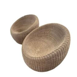 Vintage Pair Isamu Kenmochi Rattan Wicker Woven Round Lounge Chairs Japan