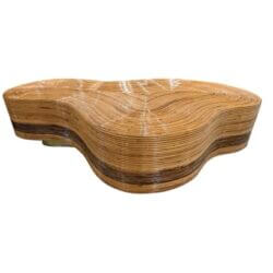 SOLD 1970s Large Italian Biomorphic Rattan Pencil Reed & Brass Coffee Cocktail Table