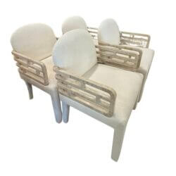 Maitland Smith 4 Tessellated Stone Marble Arm Dining Chairs New Boucle Fabric