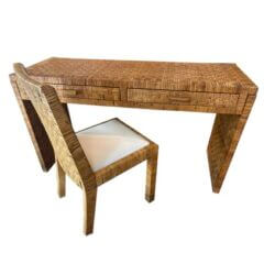 SOLD Vintage Italian Wrapped Woven Rattan Cane Wicker Desk Drawers & Chair