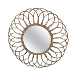 Vintage French Loop Scalloped Round Wicker Rattan Wall Mirror