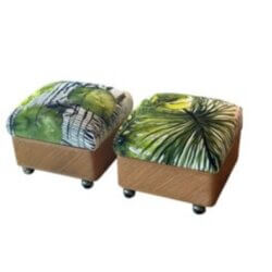 Vintage Pair Pencil Reed Rattan Bamboo Benches Ottomans Stools Coastal Palm Beach