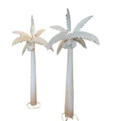 Vintage Large Pair Metal White Palm Trees Palm Beach Coastal Patio Indoor