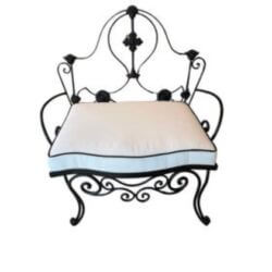 Vintage Wrought Iron Garden Patio Bench Stool Newly Upholstered Powder-coated