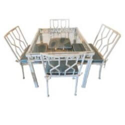 Vintage 5 Pc Faux Bamboo Greek Key Patio Dining Game Table & Chairs Restored