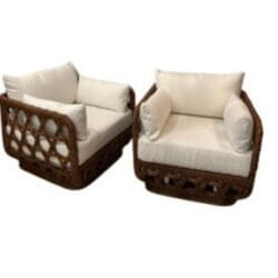 Vintage Pair of Danny Ho Fong Tanganika Tropi-Cal Club Lounge Chairs Rattan Boucle Perfectly Restored
