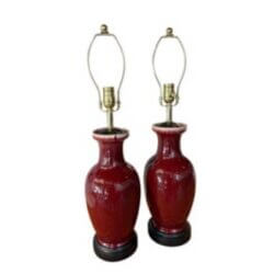 Vintage Pair of Oxblood Red Flambe Chinoiserie Table Lamps Newly Wired