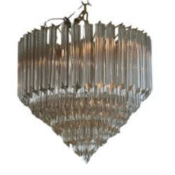 Vintage Italian 7 Tier Murano Venini Quattro Camer Glass Brass Round Chandelier