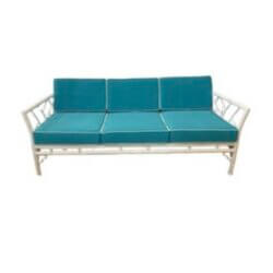Vintage Patio Outdoor Sofa Faux Bamboo Metal Newly Powdercoated & Sunbrella Cushions