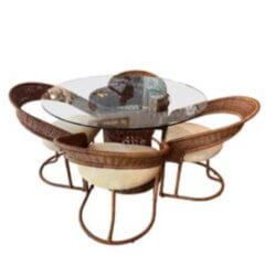 SOLD Vintage 5 Pc. Rattan Wicker Dining or Game Table & Barrel Chairs Set