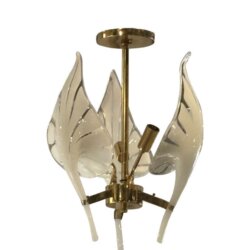 Vintage Franco Luce Murano Seguso Glass Brass Leaf Leaves Chandelier 3 Available
