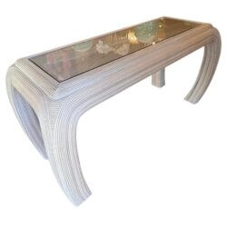Vintage Coastal Palm Beach Pencil Reed Rattan Ming Console Table New Glass Top
