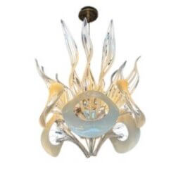 Vintage Mazzega Murano Italian Glass Calla Lily & Leaves 8 Light Chandelier