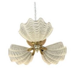 SOLD Vintage Murano Glass Ceiling Flush Mount Chandelier 3 Light Scalloped Clam Shell