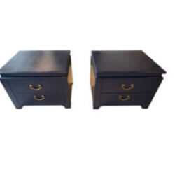Vintage Pair Harrison Van Horn Grasscloth Navy Blue Pagoda Night Stands Chests