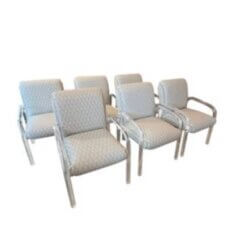 SOLD Vintage Set of 6 Lucite Arm Dining Chairs by Preview Newly Upholstered Coastal