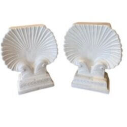 Vtg. Pair Palm Beach Concrete Scalloped Shell Seashell White Dining Table Bases